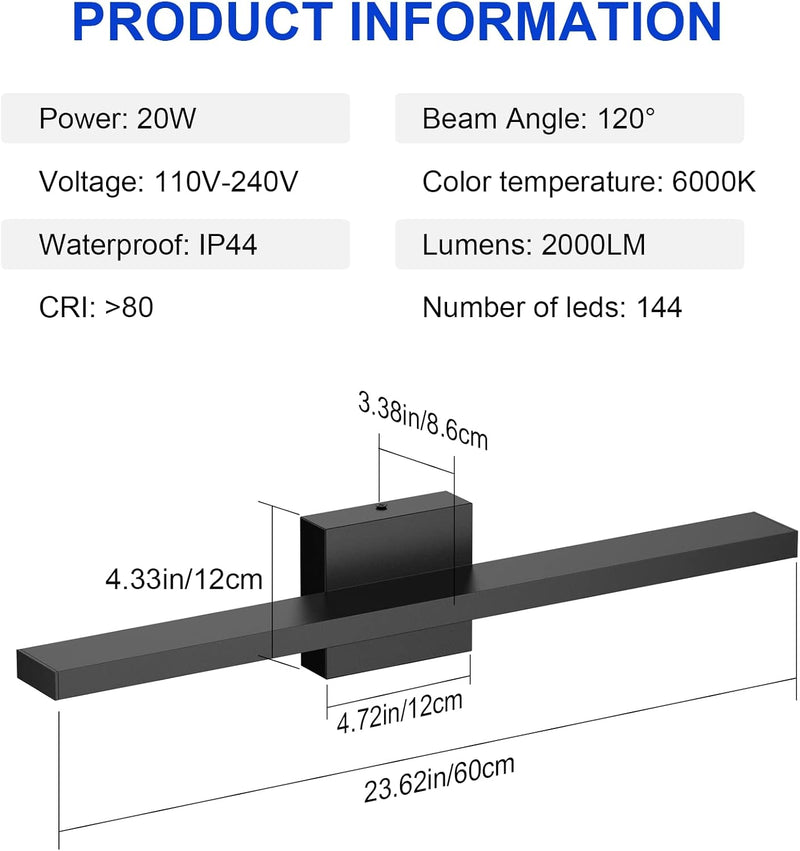 Klighten LED Spiegelleuchte Bad 60cm, 20W IP44 Badezimmer Lampe Wand, Wandleuchte für bad, Spiegella