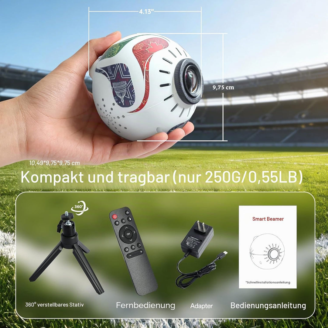 Mini Beamer 4K 1080P Unterstützt, Outdoor Tragbarer Projektor Unterstützt Power Bank，Aussen Smart Pr