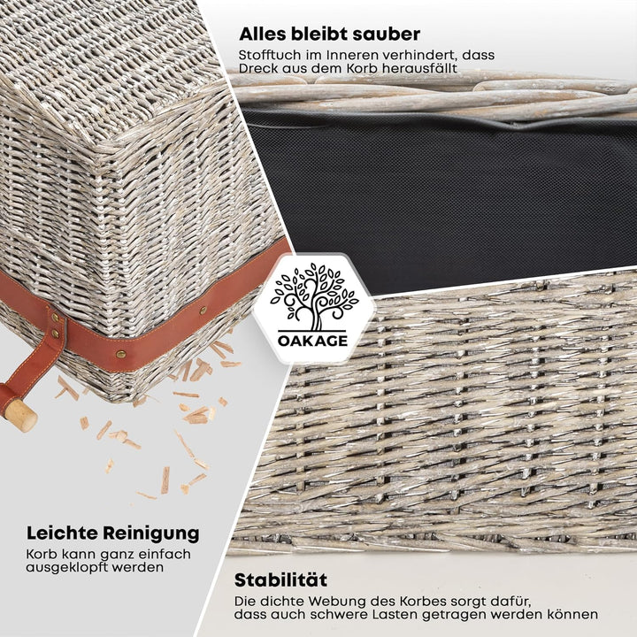 OAKAGE® Holzkorb für Kaminholz Gross aus Weide Kaminholzkorb Feuerholzkorb Brennholzkorb Weidenkorb