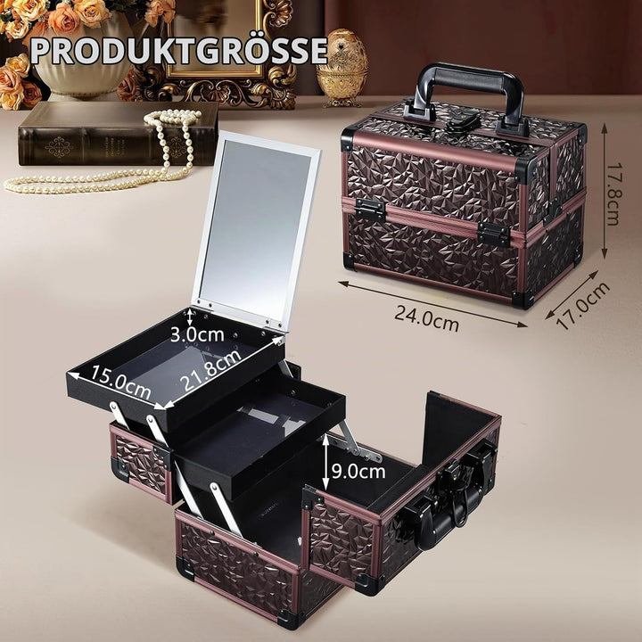 Kosmetikkoffer Schminkkoffer Leer Make up Koffer mit Spiegel Abschliessbare Beauty Case Nagelkoffer