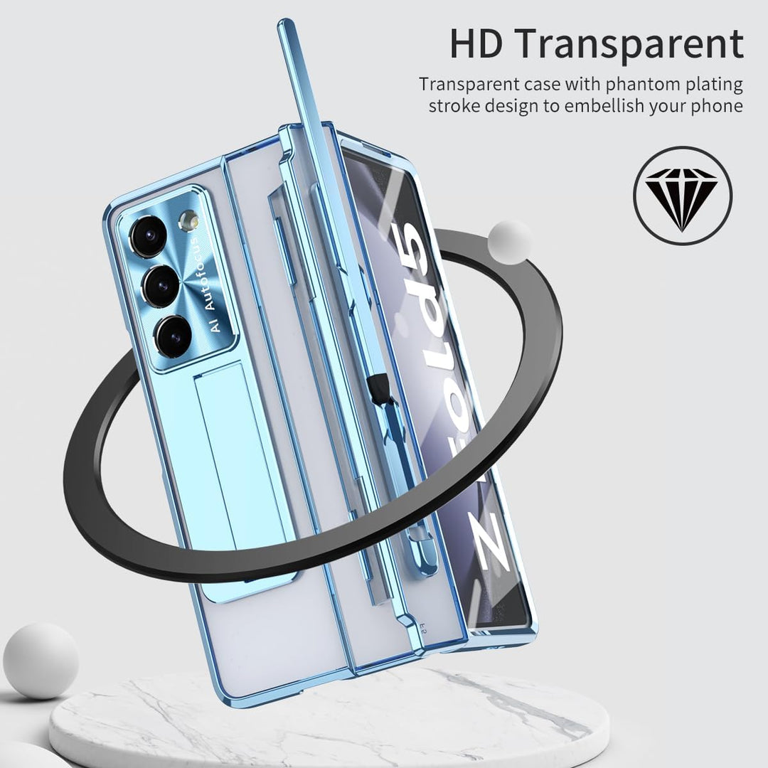 NINKI Kompatibel Samsung Galaxy Z Fold 3 Case mit S Stift Halter S Pen, Scharnier Displayschutz Hüll