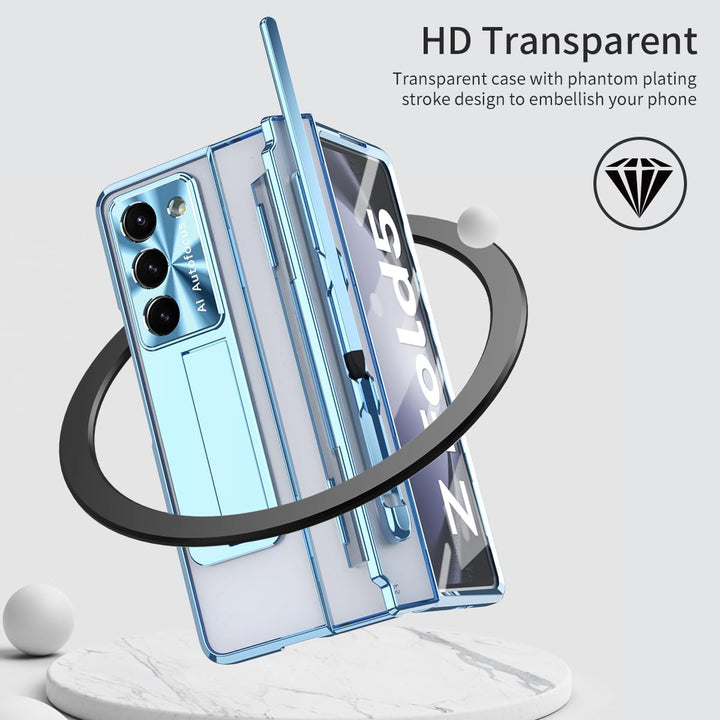 NINKI Kompatibel Samsung Galaxy Z Fold 3 Case mit S Stift Halter S Pen, Scharnier Displayschutz Hüll