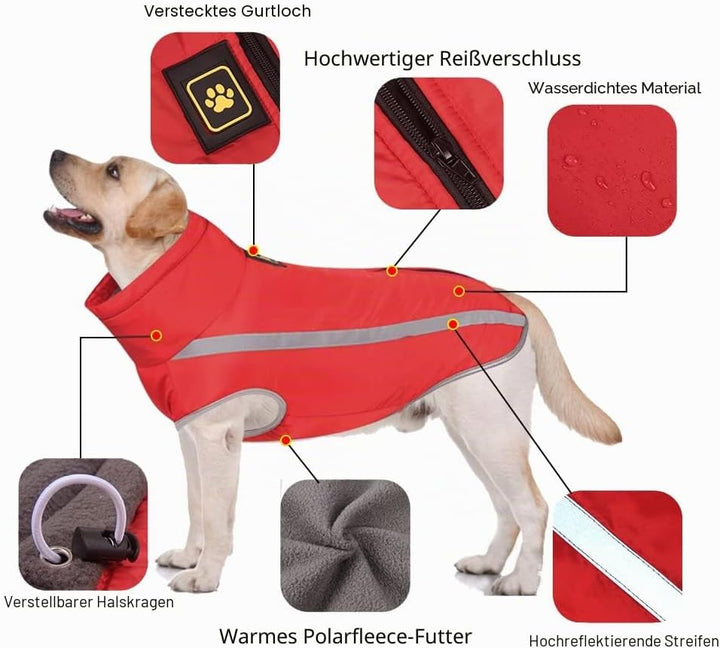 FEimaX Hundemantel Hundejacke wasserdichte Reflektierende Wintermantel mit Fleece Gefüttert Hund Wel