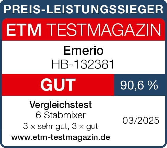 EMERIO Stabmixer mit kraftvollen 1000 Watt | Pürierstab (abnehmbar) und Messereinheit aus langlebige