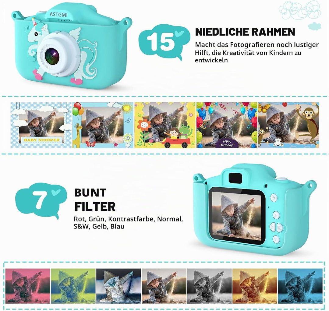 Kinder Kamera, 2.0”Display Digitalkamera ，Geschenke für 3 4 5 6 8 7 9 10 11 12Jahre Jungen und mädch