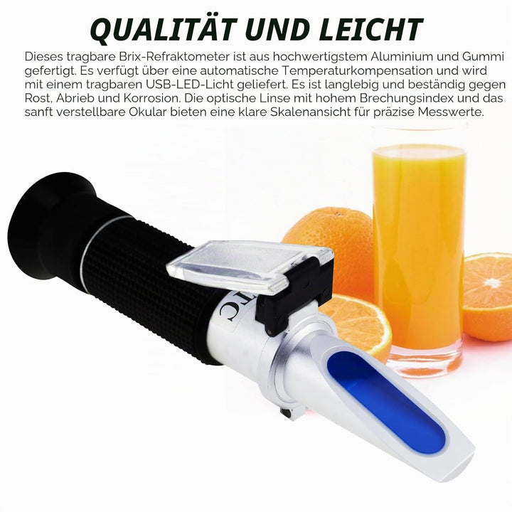 Brix-Refraktometer mit ATC, Bereich 0-32% Brix mit 0.2% Aufteilung, Für Branntwein, Bier, Obst, Schn