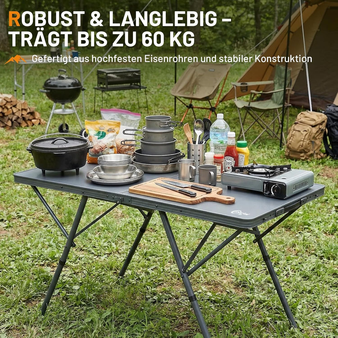 Portal Campingtisch faltbar 120x60cm extra grosse Tischplatte Aluminium Höhenverstellbar Klapptisch