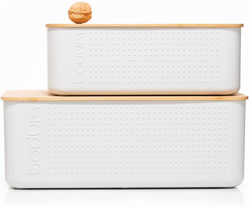 Bodum bistroBrotkasten mit Bambus-Schneidebrett (BPA-freier Kunststoff, leichte Reinigung) cremefarb