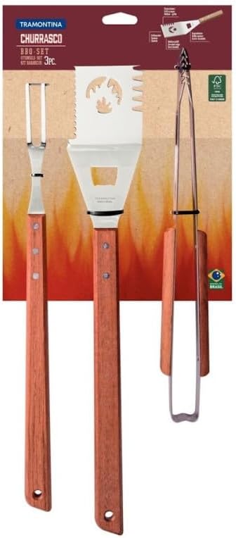 Tramontina Churrasco Grillbesteck-Set, 3-TLG, Grillutensilien, BBQ, Grillwender, Grillzange, Tranchi