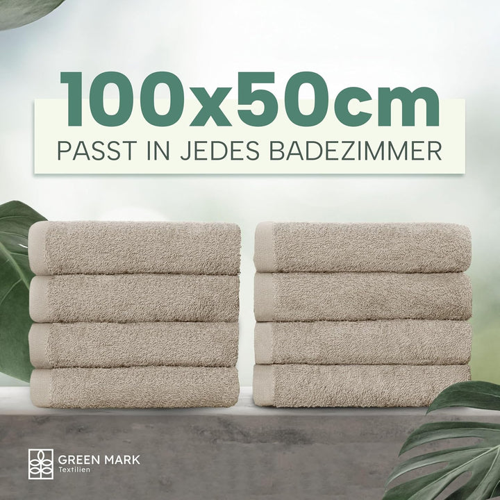 NatureMark 8er Spar-Pack Frottier Handtücher, Handtuch-Set, 50 x 100 cm, Sand/Beige, 100% Baumwolle,