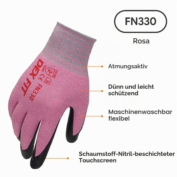 DEX FIT Arbeitshandschuhe FN330-3 Paare, 3D-Comfort Fit, rutschfester Handgriff, mit Schaumnitril be