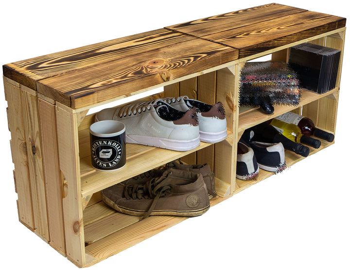 Kistenkolli Altes Land 2er Set Obstkiste aus Holz &amp; Holzplanken Schuhschrank Hocker Sitzbank Weinabl