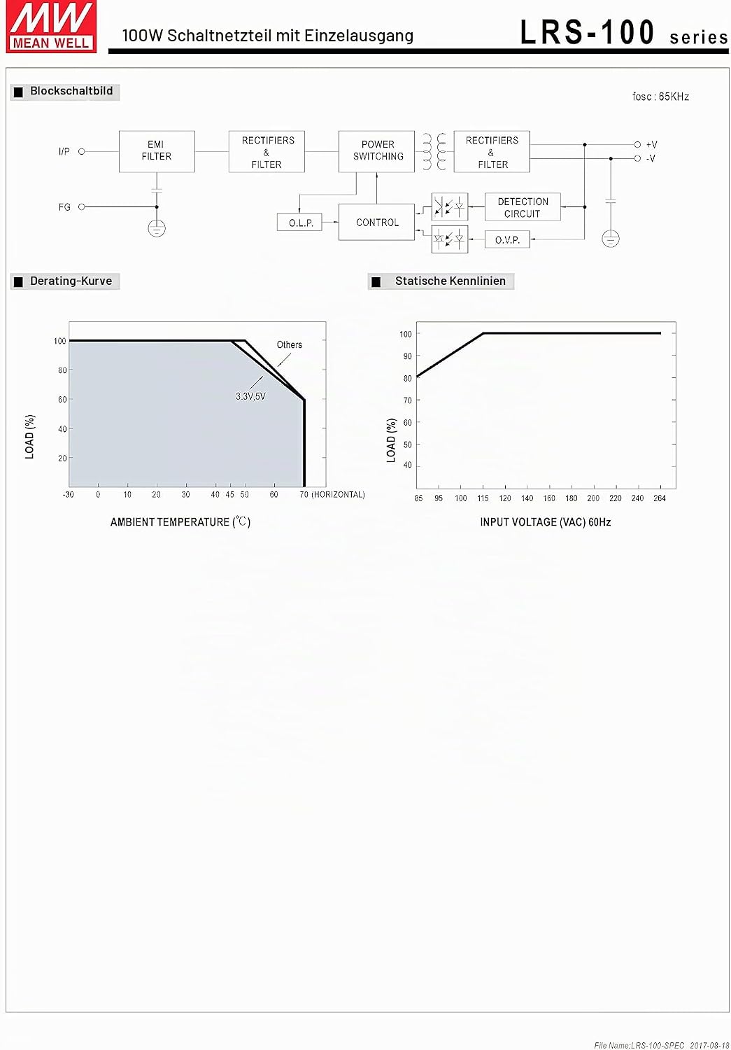 Mean Well LRS-100-12 AC/DC-Netzteilbaustein, geschlossen 8.5A 102W 12 V/DC