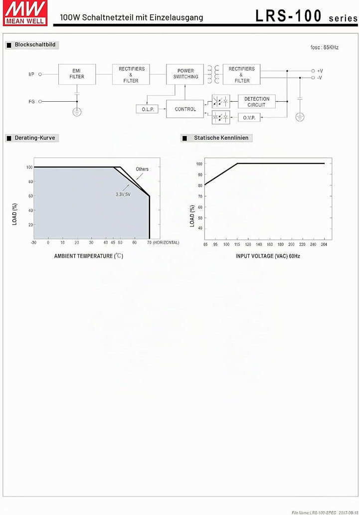 Mean Well LRS-100-12 AC/DC-Netzteilbaustein, geschlossen 8.5A 102W 12 V/DC