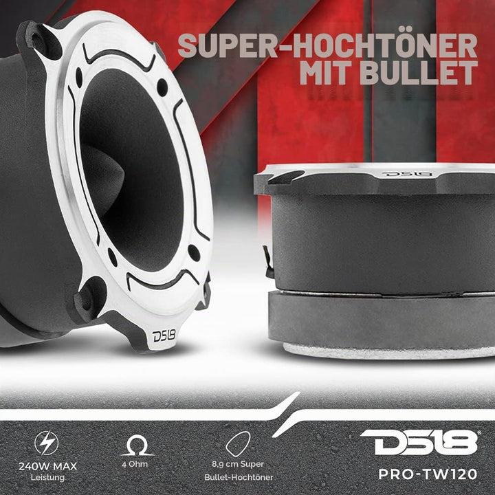 DS18 Car Audio Tweeter 1" Inch 300w Watt Dash Door Super Bullet PRO-TW120 Single silber PRO-TW120 Pa