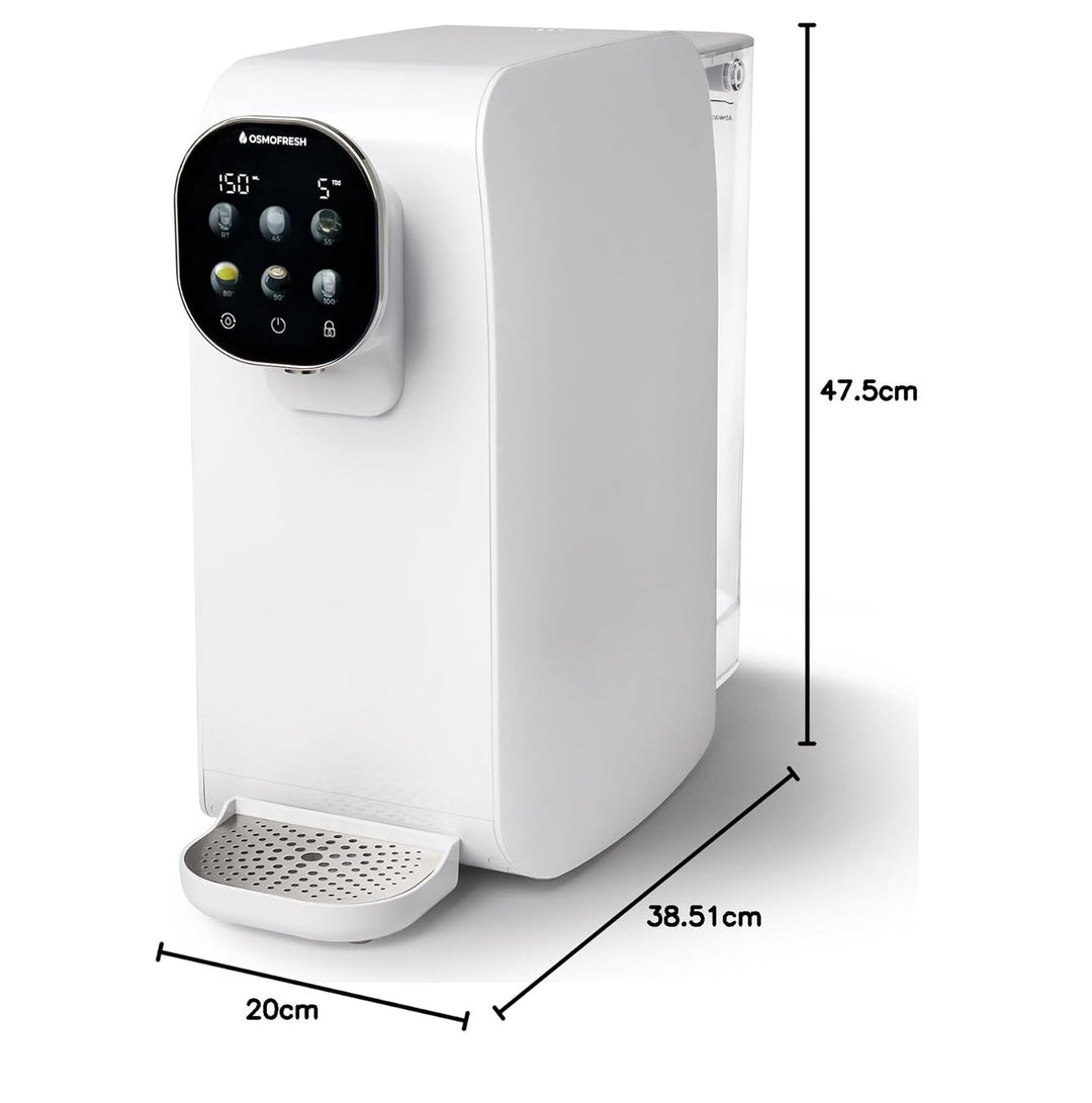 OsmoFresh Auftisch Osmoseanlage Quella Pro White | mit Heisswasserspender | 6 Temperaturstufen | 7-f