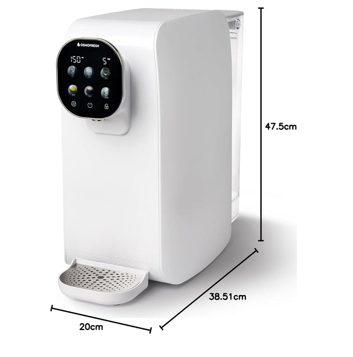 OsmoFresh Auftisch Osmoseanlage Quella Pro White | mit Heisswasserspender | 6 Temperaturstufen | 7-f