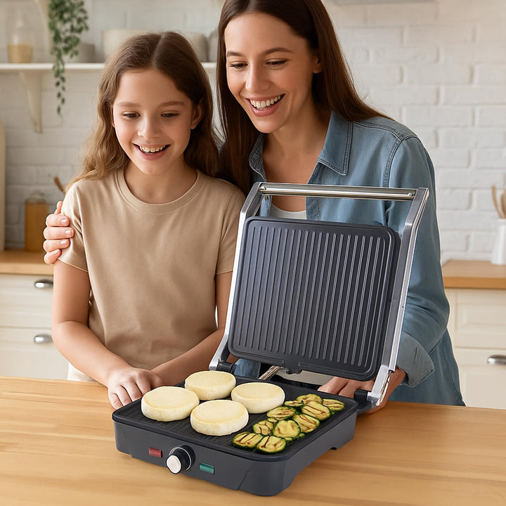 BEPER P101TOS503 GRAND GRILL 3-in-1 Multifunktions-Elektrogrill – Steakpfanne, Panini-Grillplatte un