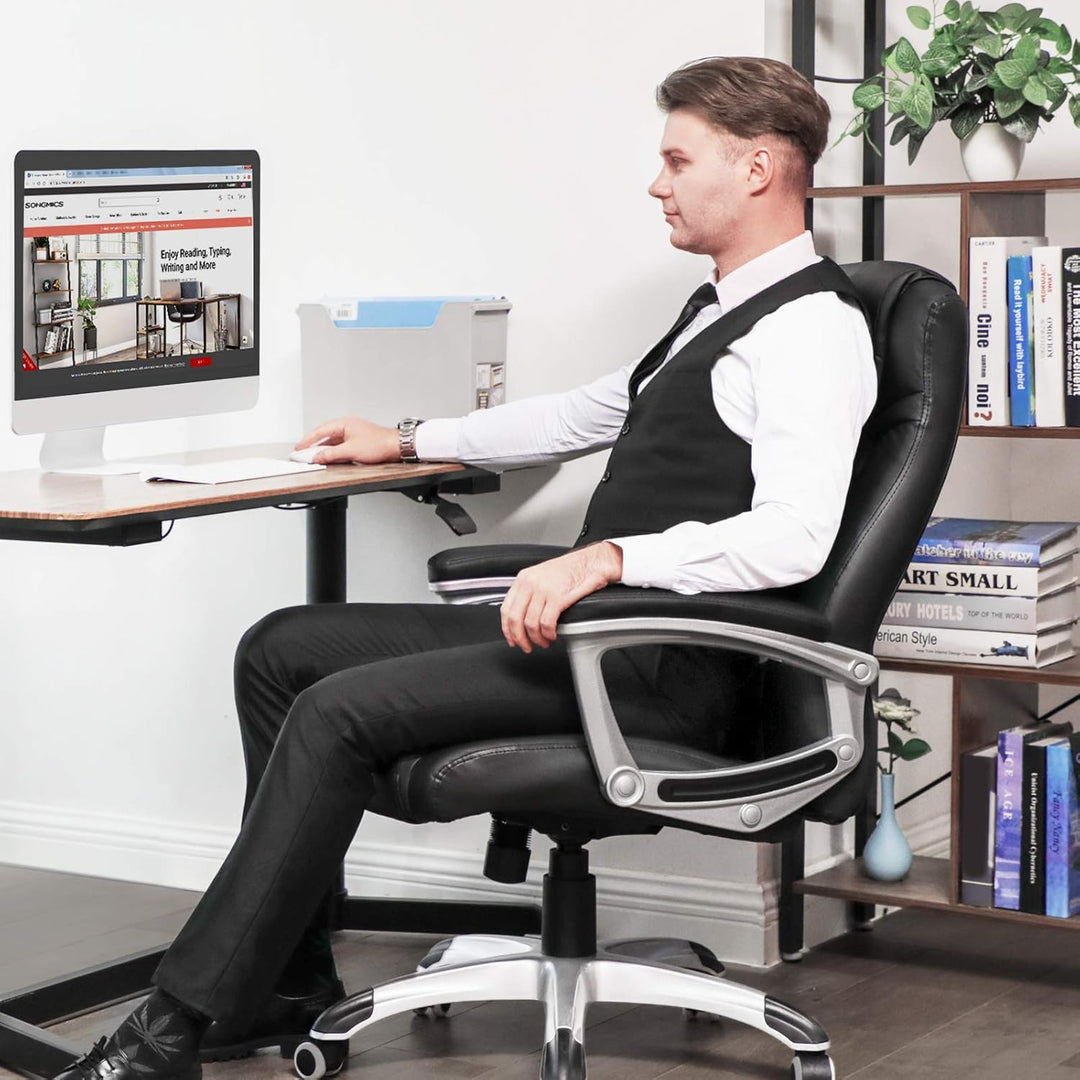 SONGMICS Ergonomischer Bürostuhl, höhenverstellbarer Drehstuhl,Kunstleder, robust, stabil und langle