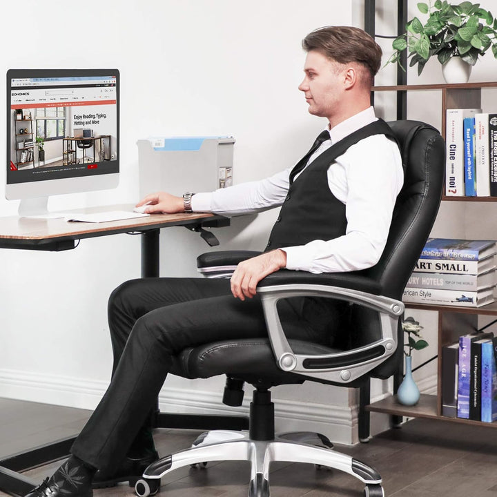 SONGMICS Ergonomischer Bürostuhl, höhenverstellbarer Drehstuhl,Kunstleder, robust, stabil und langle