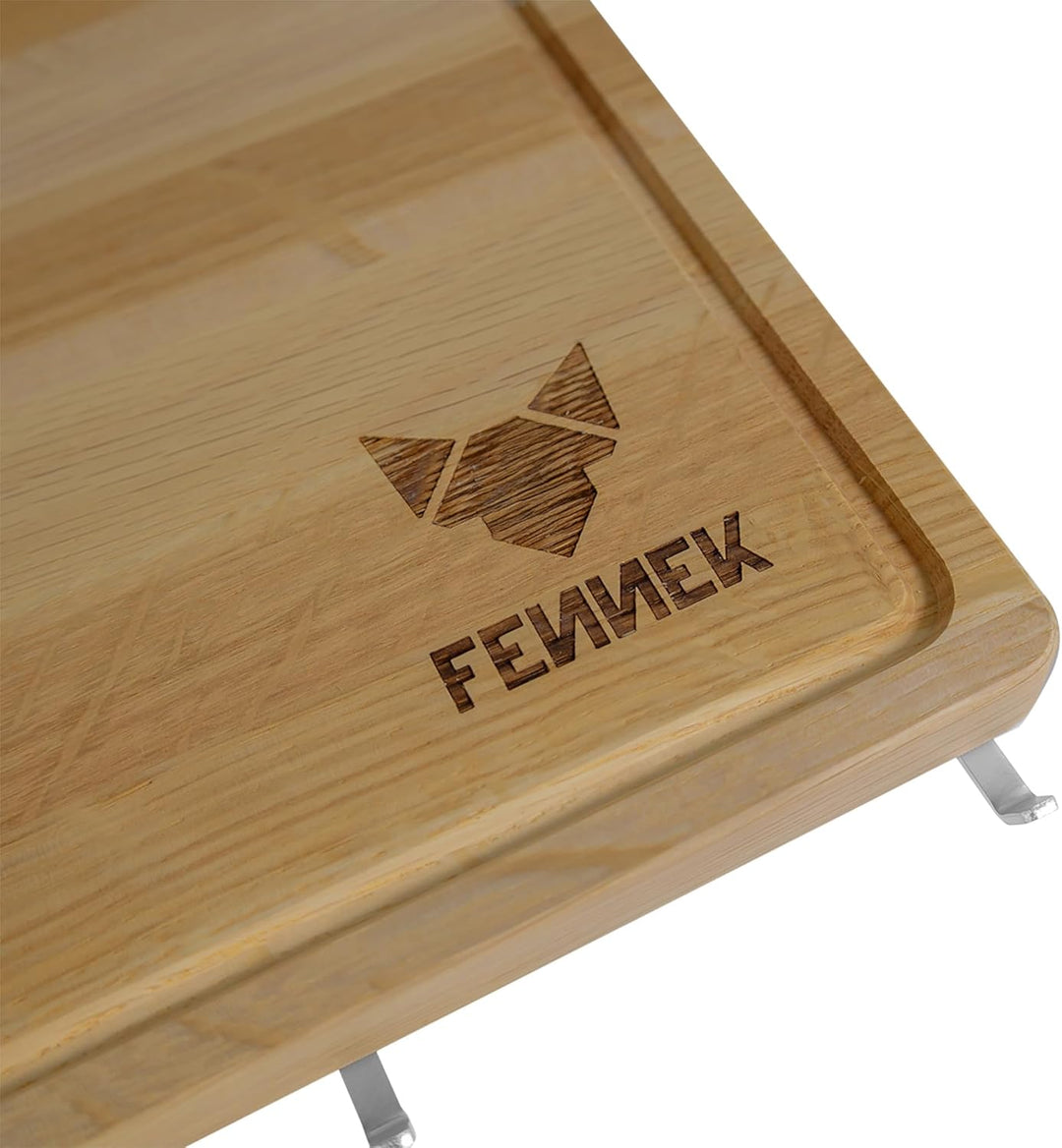 FENNEK Feuerplatte- Universal BBQ Brett- & Besteckhalter inkl. Schneidebrett | Für Feuerplatten Gril