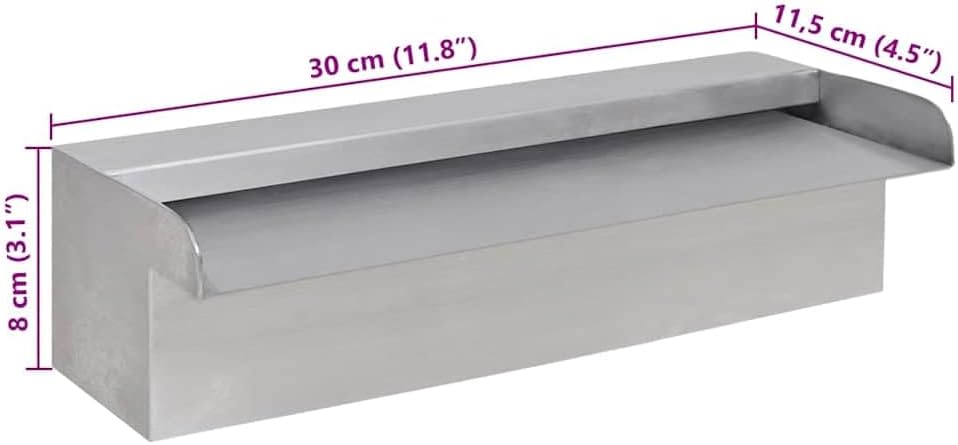 vidaXL Edelstahl Wasserfall 30cm Wasserauslauf Waterfall Wasserspiel Kaskade ohne LED/30 cm