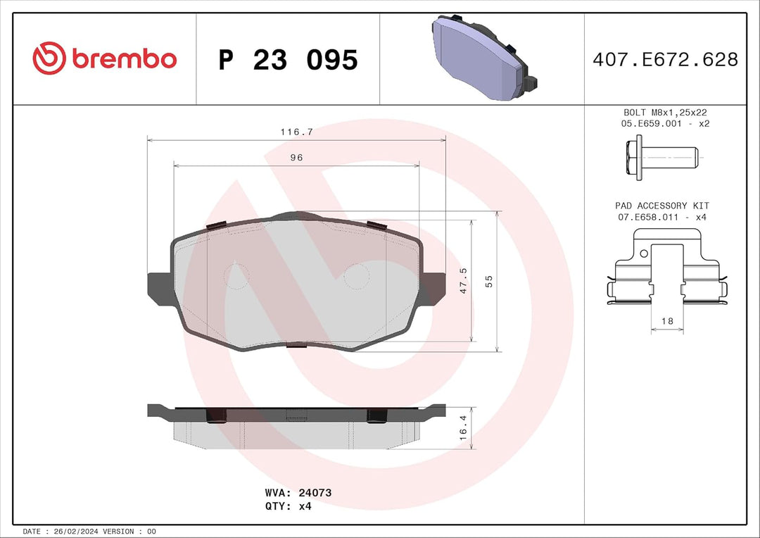 Brembo P 23 095 Bremsbelagsatz, Scheibenbremse - (4-teilig)