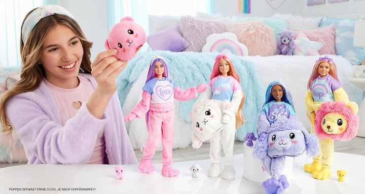 Barbie Cutie Reveal - Plüschlamm mit beweglicher Puppe, 10 Überraschungen inklusive Moden und Access