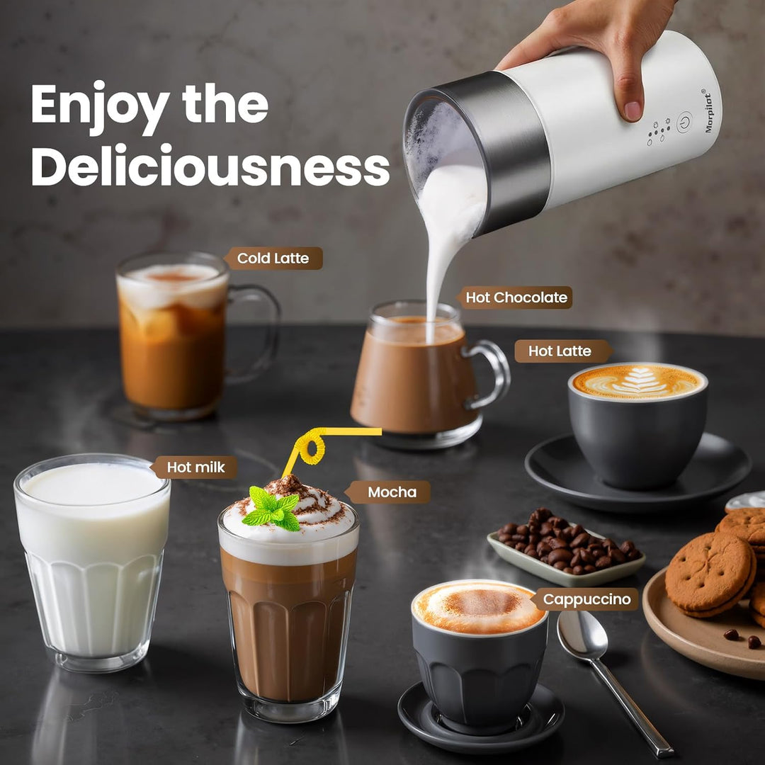 Morpilot Milchaufschäumer Elektrisch 4-in-1, 240ml, 400W für Heissen &amp; Kalten Milchschaum, Edelstahl