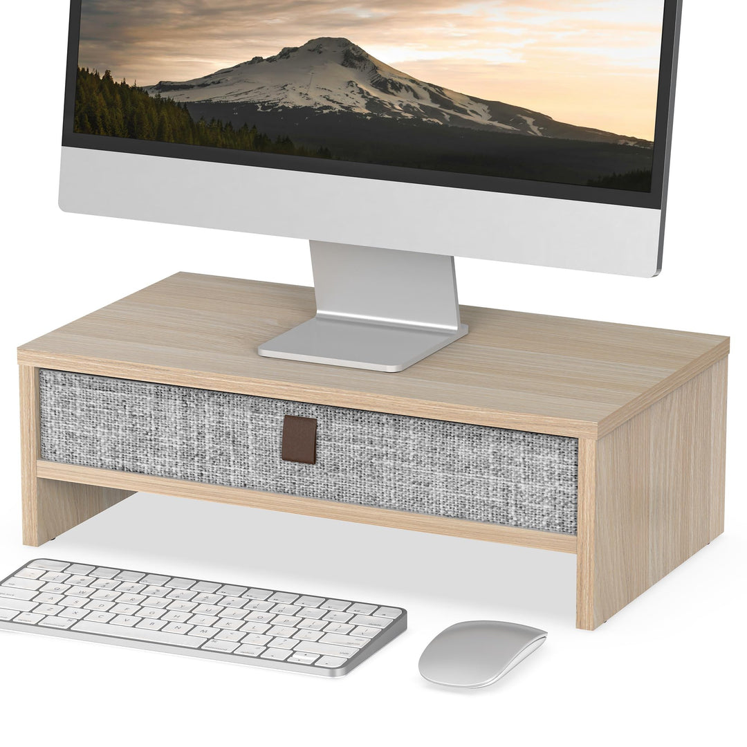 Fenge Monitorständer mit Schublade, 42,5 cm Monitorerhöhung, Desktop-Organizer für PC/Laptop/Drucker