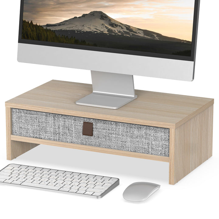 Fenge Monitorständer mit Schublade, 42,5 cm Monitorerhöhung, Desktop-Organizer für PC/Laptop/Drucker