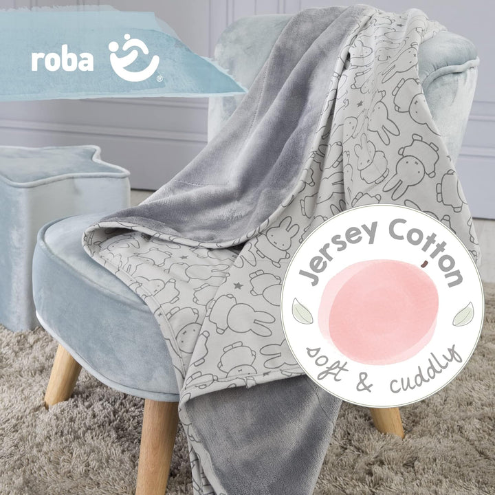 roba Babydecke miffy - 80 x 80 cm - Kinderdecke aus Baumwolle für Mädchen &Jungen mit Hasen Motiv -