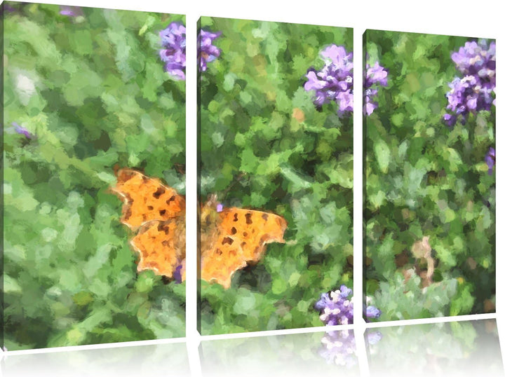 schöner Schmetterling auf Blumenwiese NewArt 3-Teiler Leinwandbild 120x80 Bild auf Leinwand, XXL rie