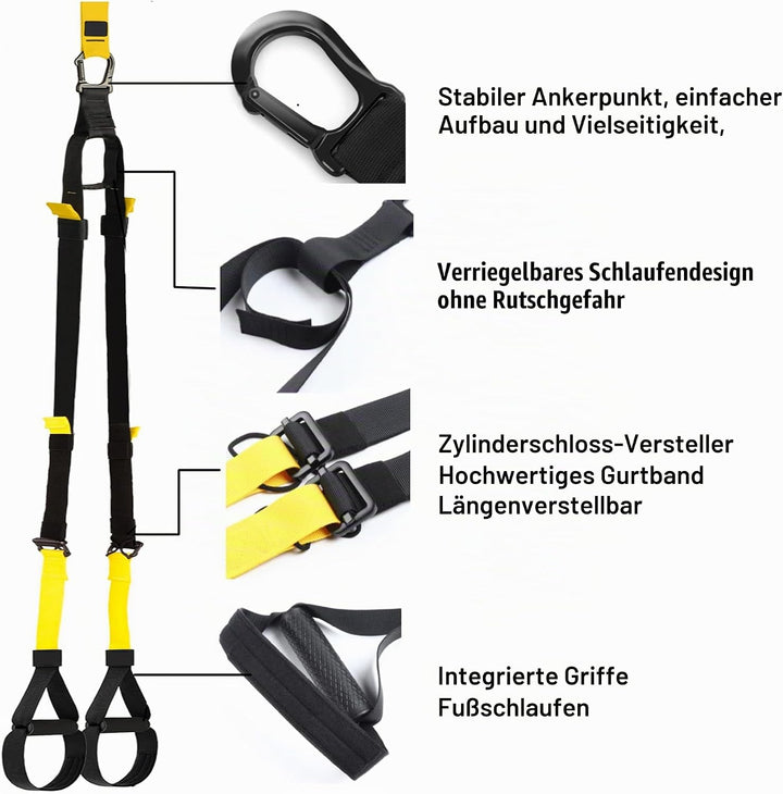 Klimmzugstange Türrahmen ohne Schrauben - Pull Up Bar [bis 200 KG]- inkl. Schlingentrainer - Türreck
