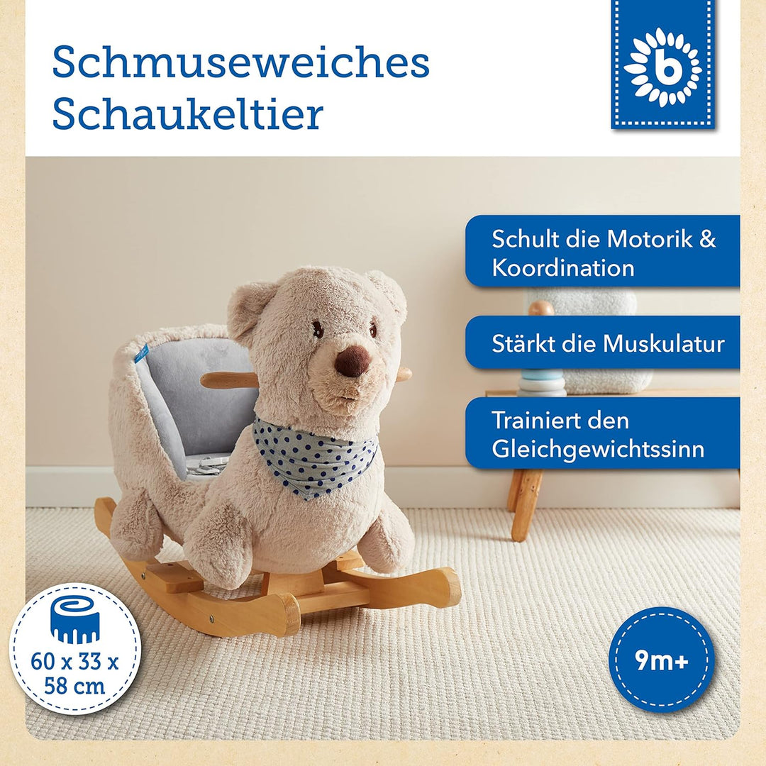 Bieco Plüsch Schaukeltier Bär Creme 62x30x48cm | Schaukelpferd Baby | Schaukeltier Baby | Kinderscha