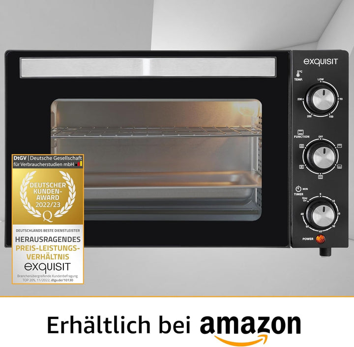 Exquisit Mini-Backofen MO 3302 sw | Umluft | Innenbeleuchtung | Stufenlose Einstellung | Backblech |