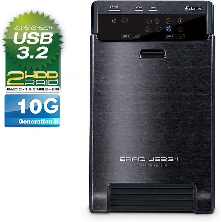 FANTEC QB-X2U31R USB3.2 Gen2 RAID Festplattengehäuse für 2x SATA 3,5/2,5 Zoll HDDs oder SSDs, Transf