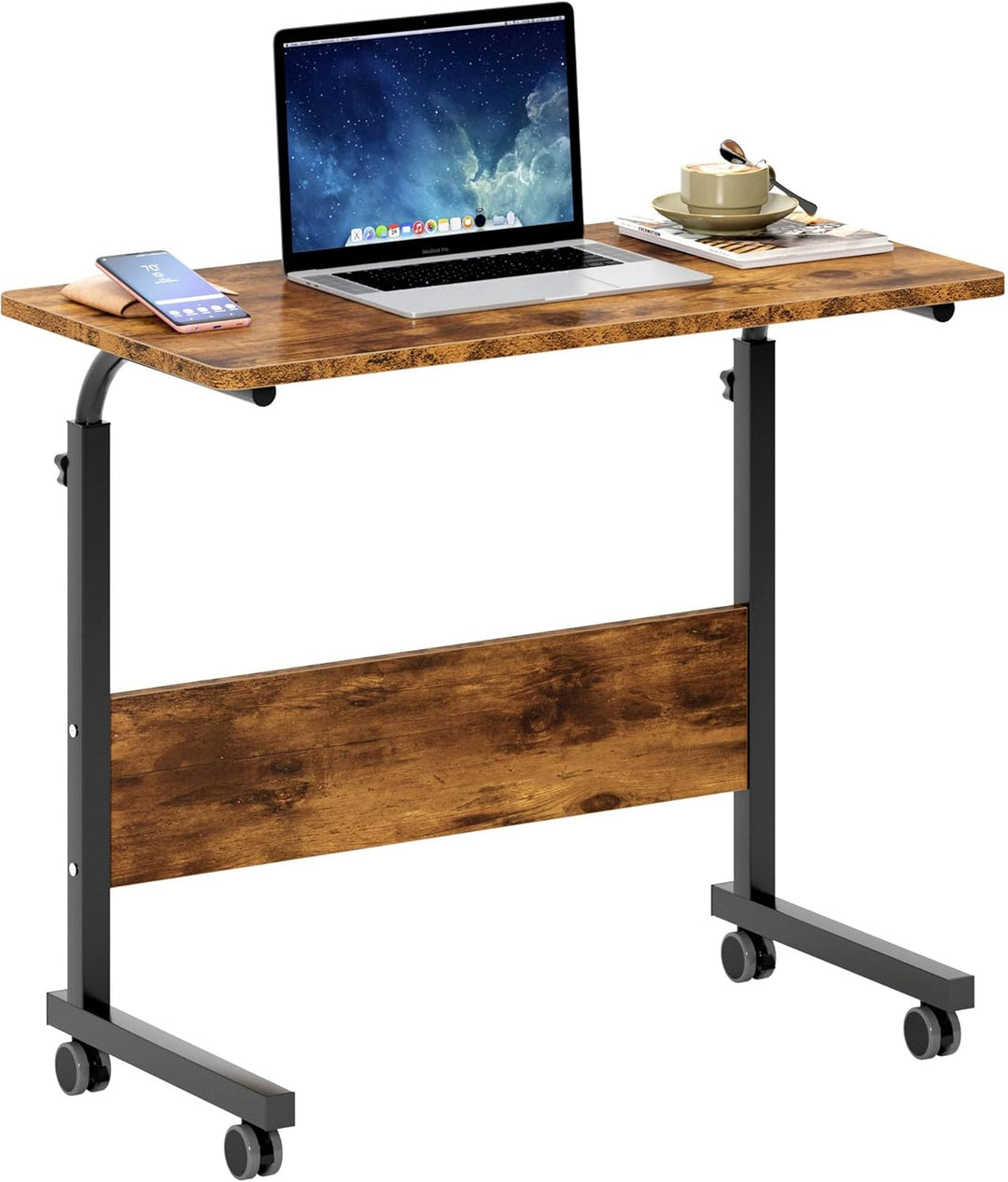 soges Laptoptisch Beistelltisch mit Rollen,höhenverstellbarer PC Tisch Notebook Sofatisch Laptopstän