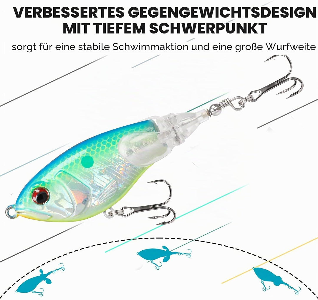 TRUSCEND Topwater Angelköder mit BKK Haken, Whopper Angelköder für Süsswasser oder Salzwasser, Schwi