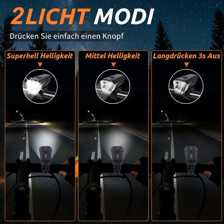 Fahrrad Licht Set Powerful USB, Fahrradlampe Vorne und Hinten Rechargeable, Wasserdicht IPX6, Kabell