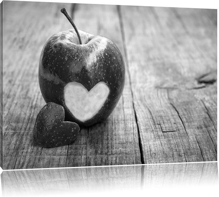 Pixxprint Herzschnitzerei in Apfel als Leinwandbild/Grösse: 100x70 / Wandbild/Kunstdruck/fertig besp