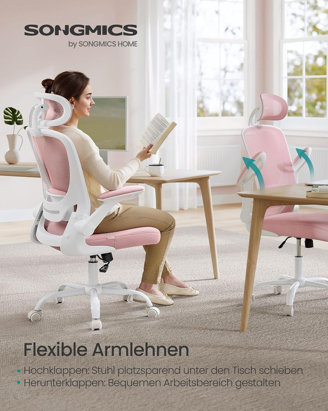 SONGMICS Bürostuhl ergonomisch, Schreibtischstuhl, Drehstuhl mit Mesh, gepolsterte Lendenstütze, Wip