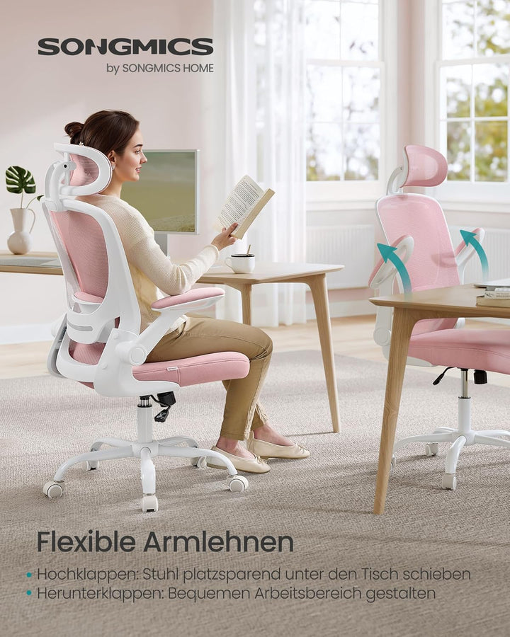 SONGMICS Bürostuhl ergonomisch, Schreibtischstuhl, Drehstuhl mit Mesh, gepolsterte Lendenstütze, Wip