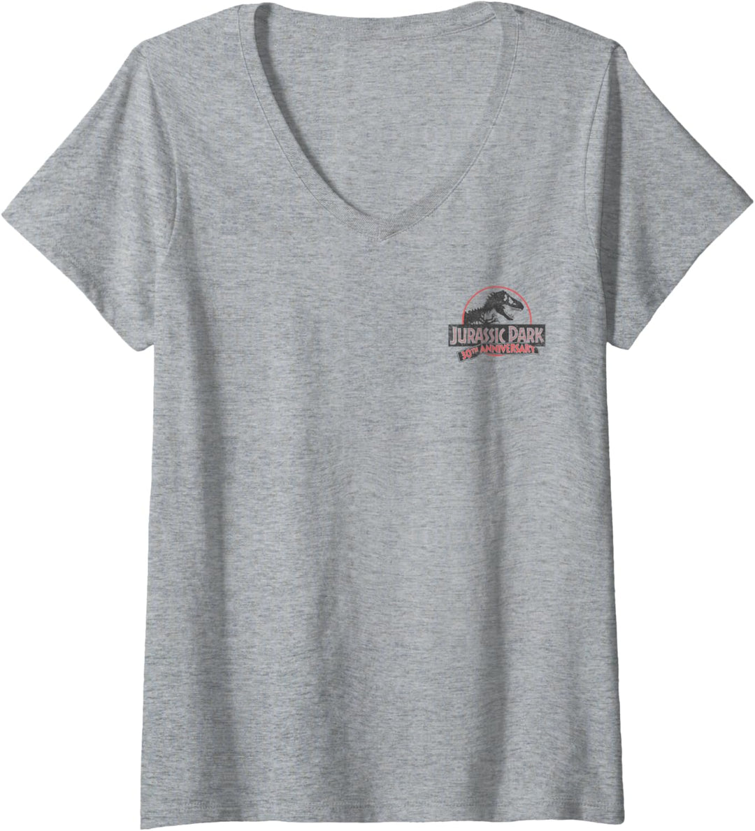 Jurassic Park 30th Anniversary Caution Retro T-Shirt mit V-Ausschnitt
