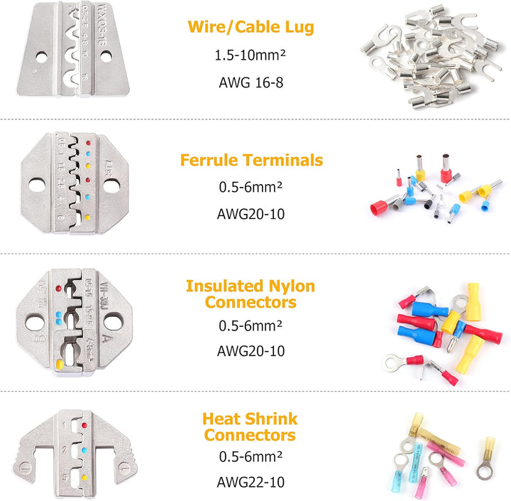 Flytuo Crimpzangen-Set mit Drahtabisolierer und Kabelschneider - 4 austauschbare Schneidesätze für i