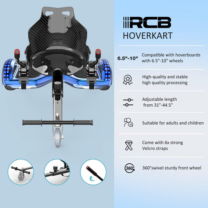 RCB Hoverboards mit Sitz Hoverkart komplett für Kinder, Skateboard mit Set, Hoverboards mit LED Lich