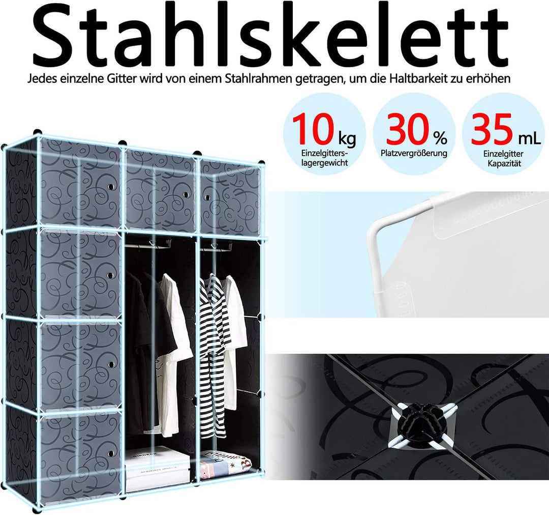 Regalsystem Steckregal aus Kunststoff Kleiderschrank mit Tür und Kleiderstange Schrank Schlafzimmer