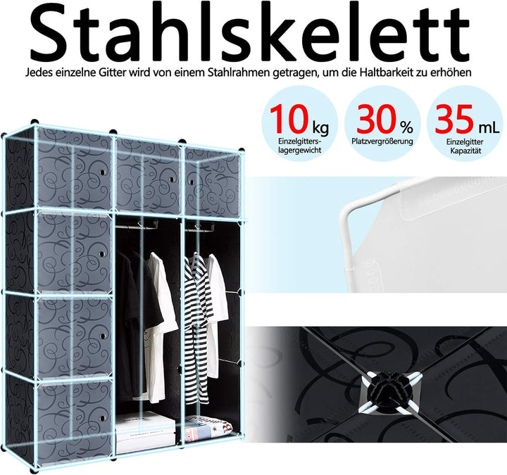 Regalsystem Steckregal aus Kunststoff Kleiderschrank mit Tür und Kleiderstange Schrank Schlafzimmer