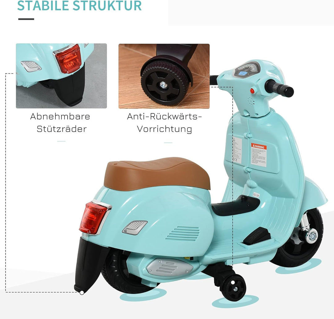 HOMCOM Elektro Kindermotorrad Vespa Elektromotorrad mit LED-Licht, Sound, Kinder Elektro Motorrad fü