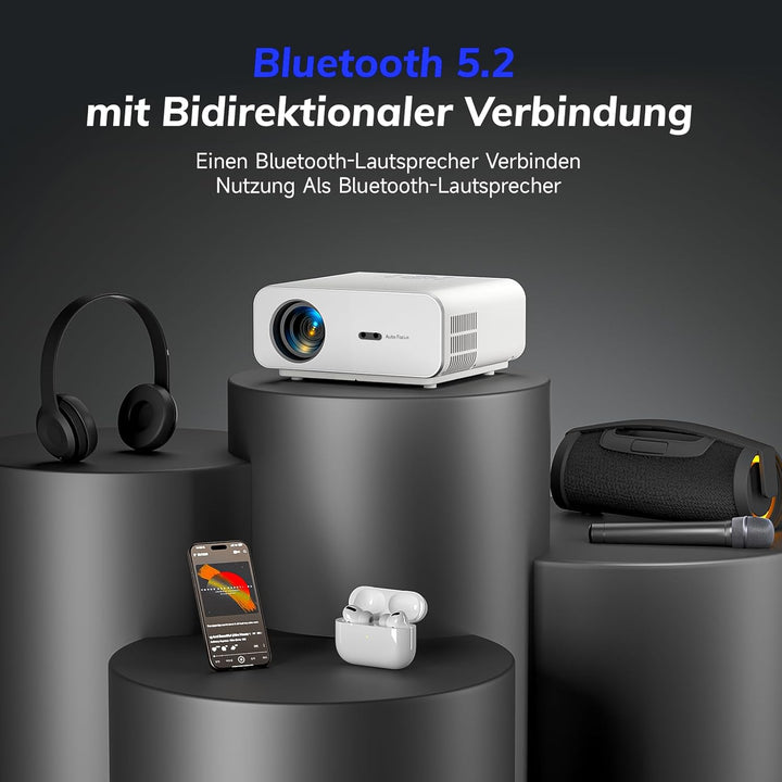 Smart Beamer 4K【Offiziell lizenzierte App】 Autofokus & Auto Keystone Mini Projektor,WiFi6 Bluetooth5